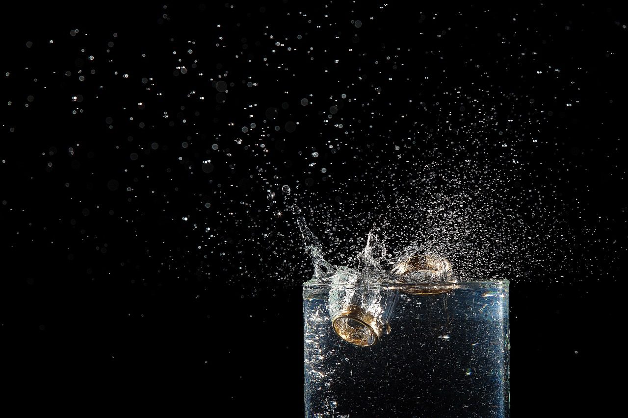 rings, splash, submerged, nature, marriage, water, wedding ring, black water, black wedding